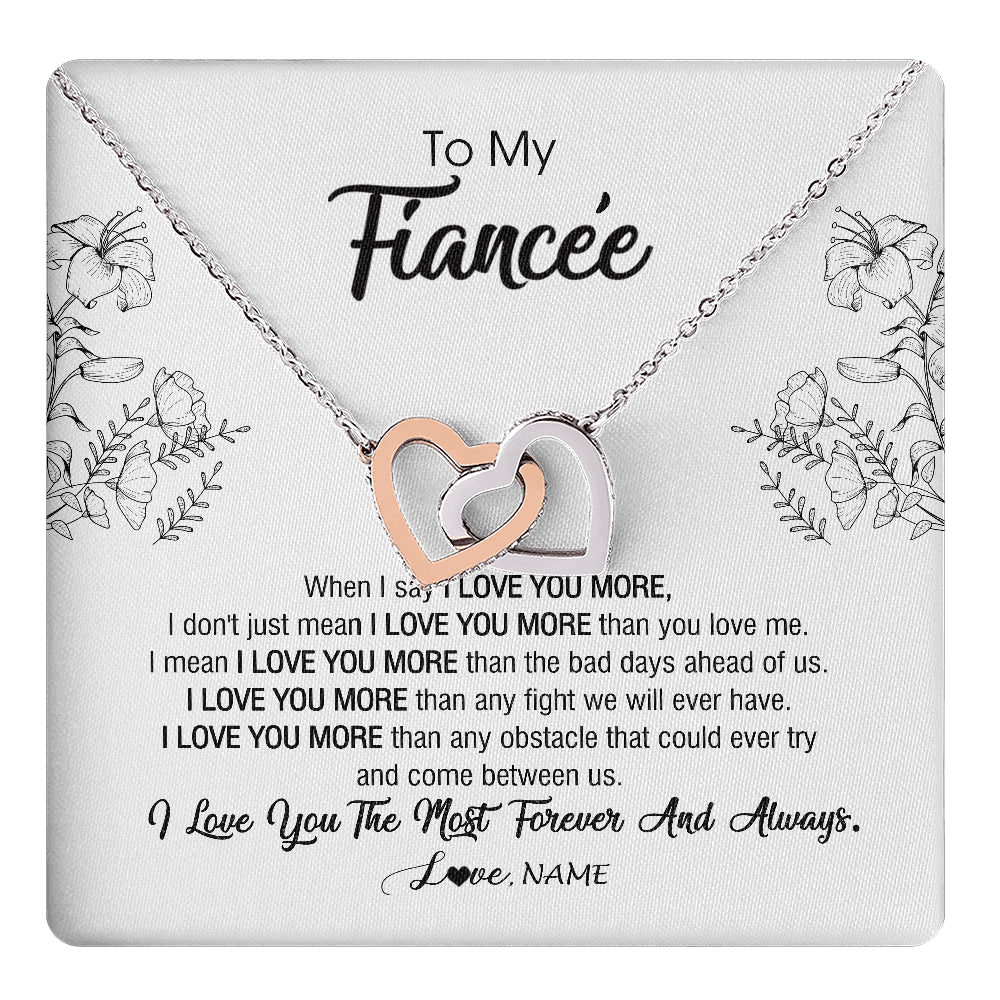 Interlocking Hearts Necklace Stainless Steel & Rose Gold Finish | 1 | Personalized To My Fiancee Necklace From Fiance I Love You More Girlfriend Birthday Anniversary Wedding Valentines Day Christmas Customized Message Card | siriusteestore