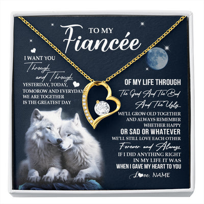 Forever Love Necklace 18K Yellow Gold Finish | 1 | Personalized To My Fiancée Necklace From Fiancé I Want You Wolf Fiancee Birthday For Her Anniversary Valentines Day Christmas Customized Gift Box Message Card | siriusteestore