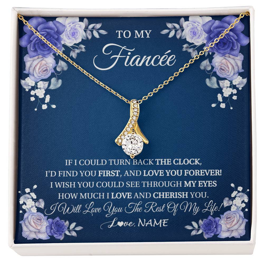 Alluring Beauty Necklace 18K Yellow Gold Finish | 1 | Personalized To My Fiancée Necklace From Fiance Love You Forever Future Wife Birthday Engagement Valentines Day Christmas Customized Gift Box Message Card | siriusteestore