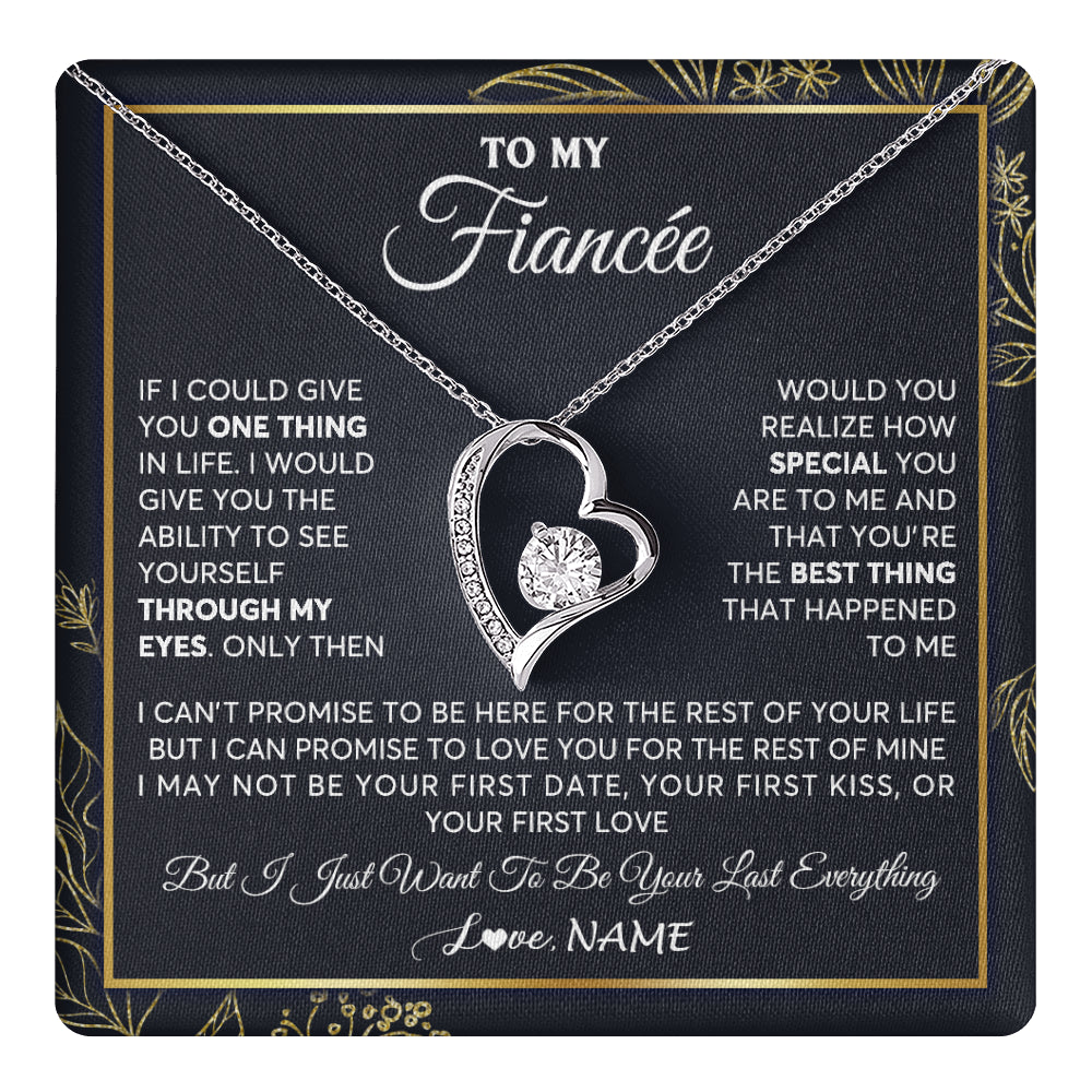 Forever Love Necklace 14K White Gold Finish | 1 | Personalized To My Fiancee Necklace From Fiance Son You Are The Best Thing Fiancee Birthday Idea Anniversary Valentines Day Customized Gift Box Message Card | siriusteestore