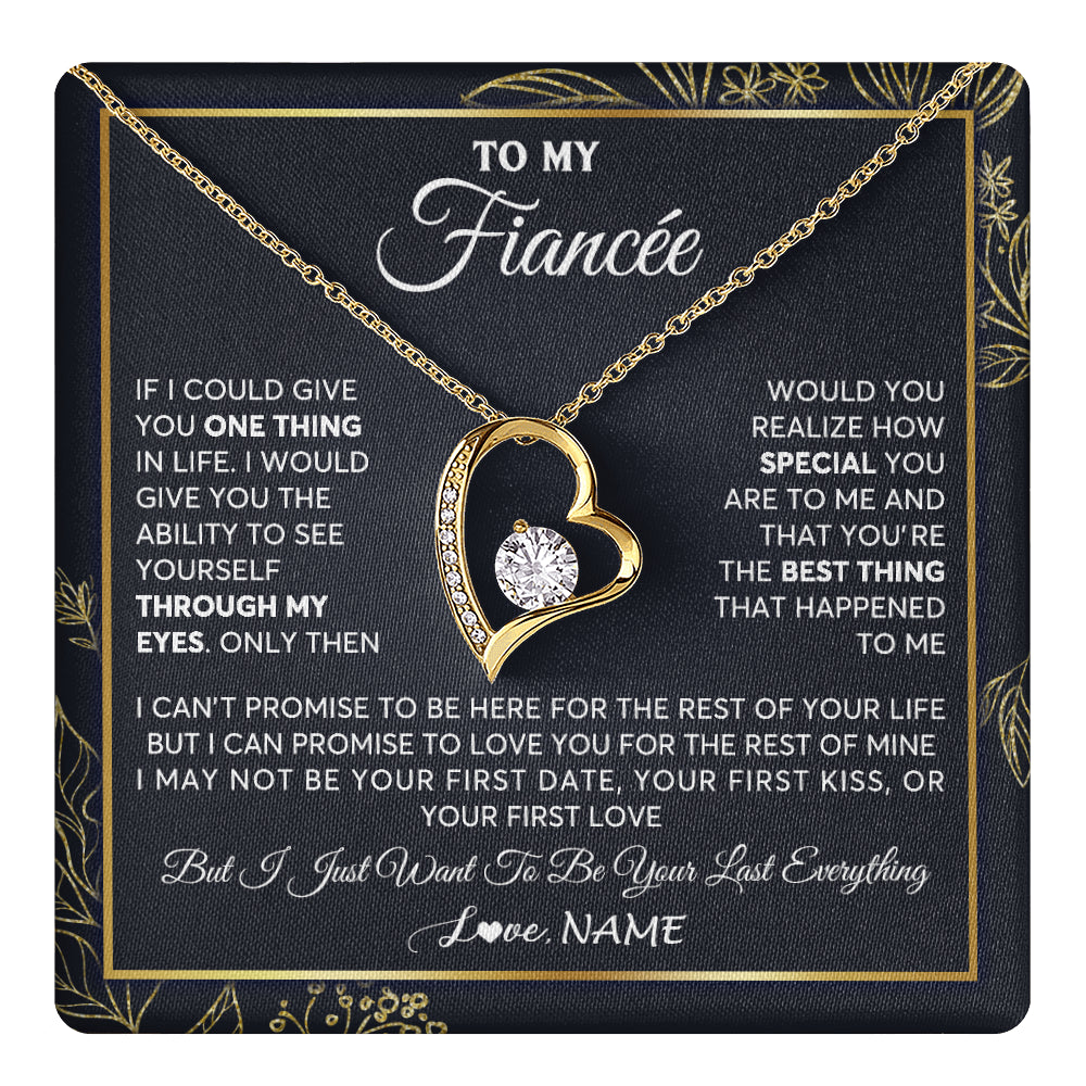 Forever Love Necklace 18K Yellow Gold Finish | 1 | Personalized To My Fiancee Necklace From Fiance Son You Are The Best Thing Fiancee Birthday Idea Anniversary Valentines Day Customized Gift Box Message Card | siriusteestore