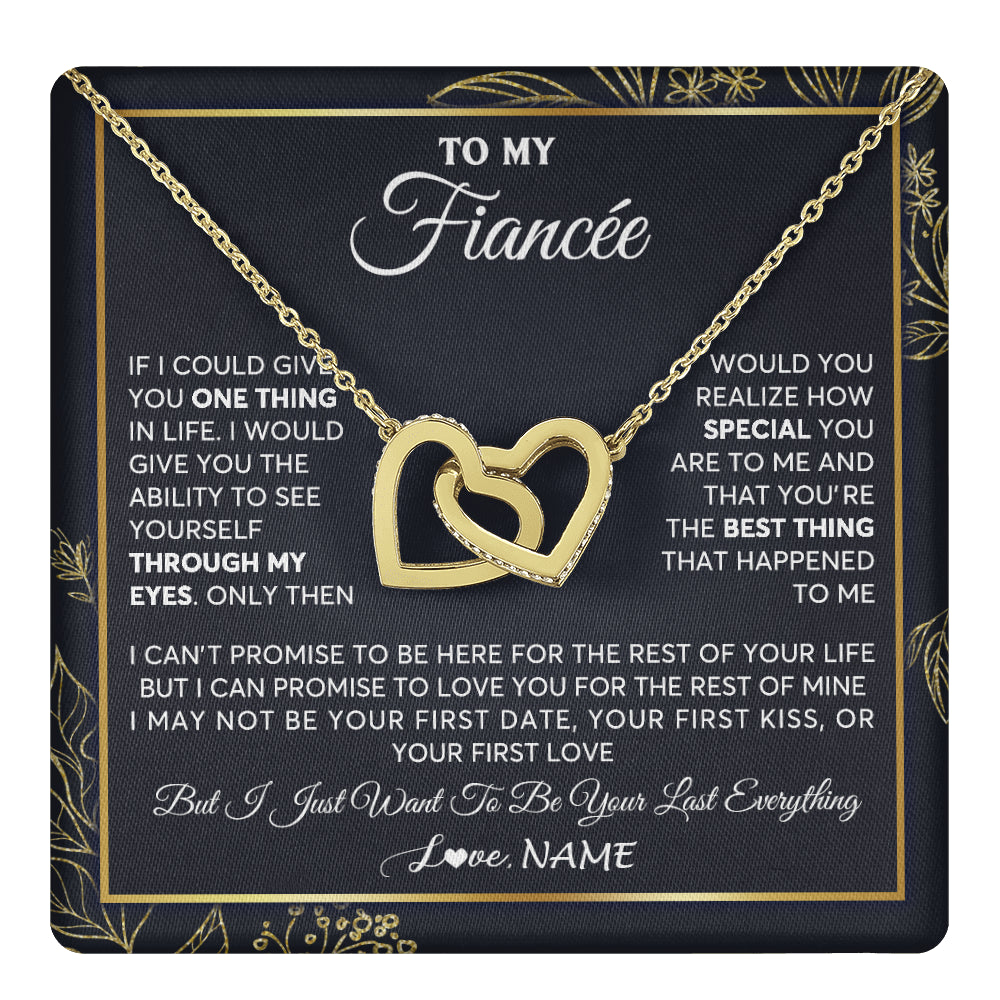 Interlocking Hearts Necklace 18K Yellow Gold Finish | 1 | Personalized To My Fiancee Necklace From Fiance Son You Are The Best Thing Fiancee Birthday Idea Anniversary Valentines Day Customized Gift Box Message Card | siriusteestore