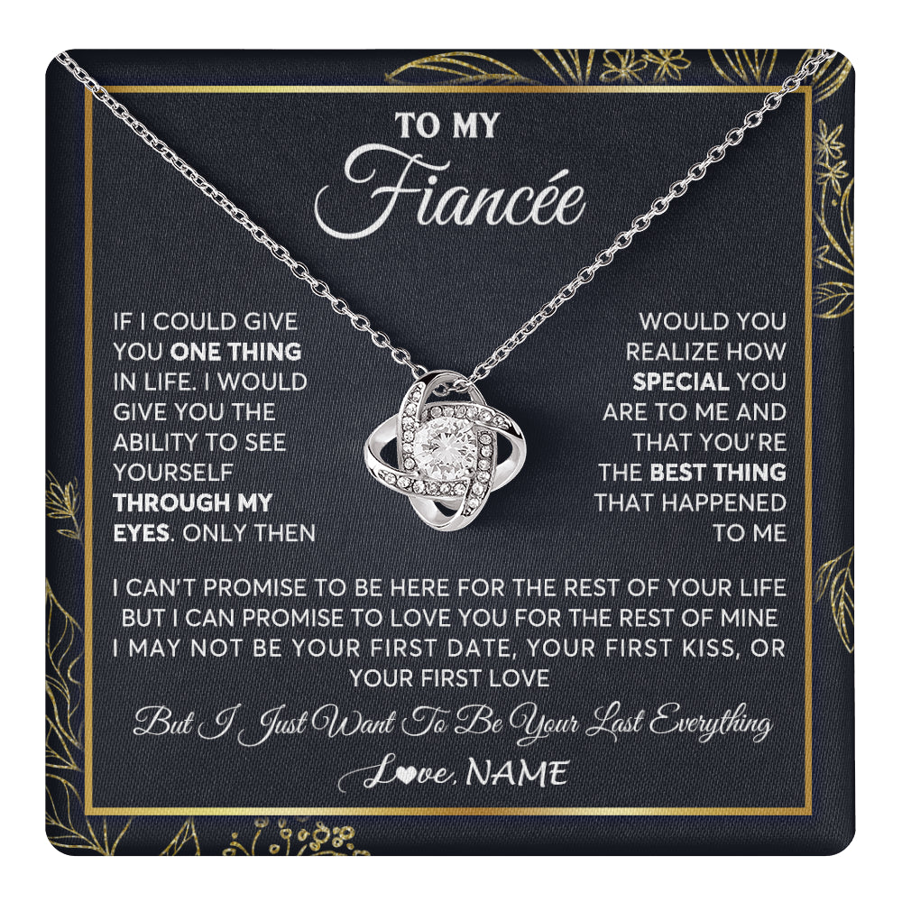 Love Knot Necklace 14K White Gold Finish | 1 | Personalized To My Fiancee Necklace From Fiance Son You Are The Best Thing Fiancee Birthday Idea Anniversary Valentines Day Customized Gift Box Message Card | siriusteestore