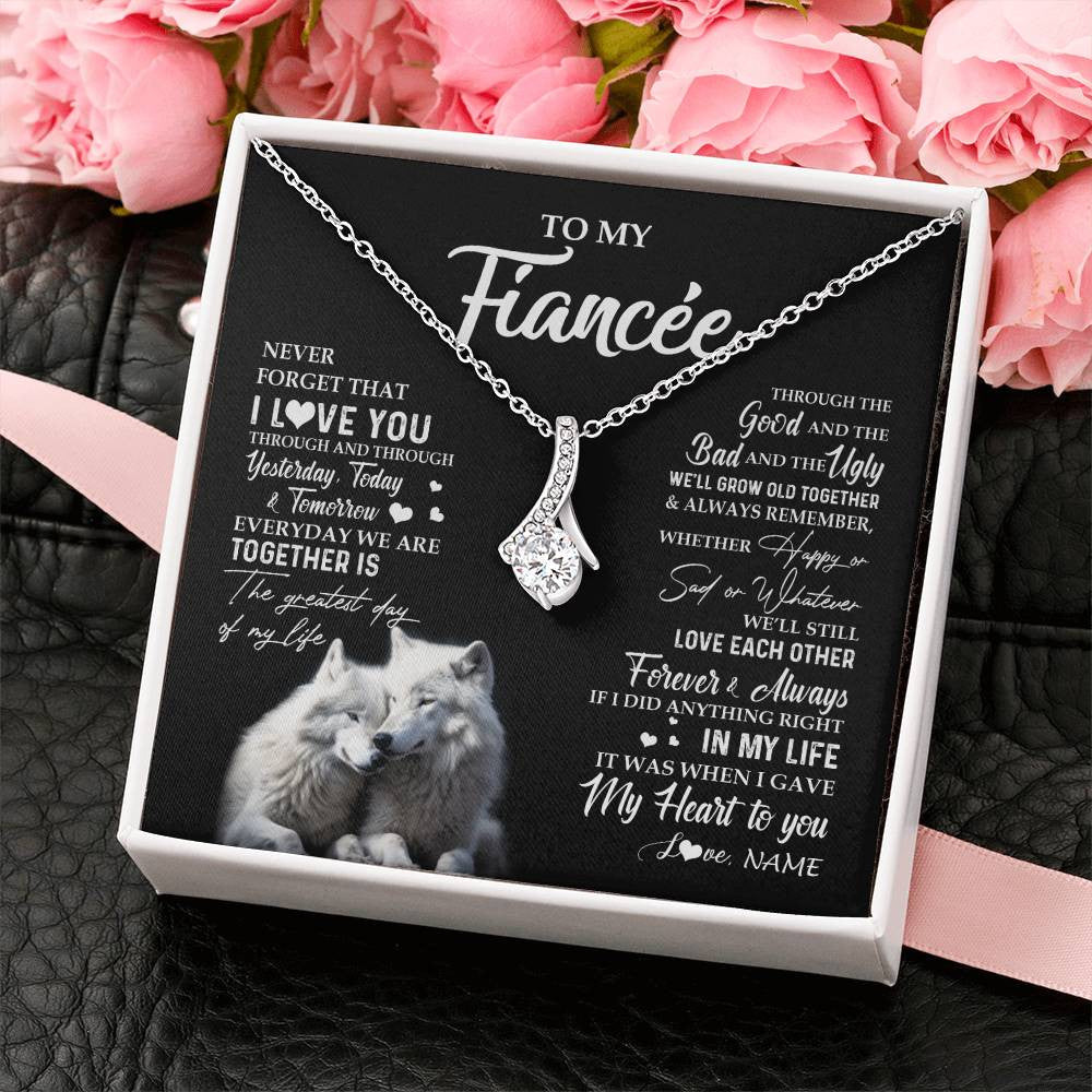 Alluring Beauty Necklace 14K White Gold Finish | 2 | Personalized To My Fiancée Necklace From Fiancé Wolf Never Forget That I Love You Fiancée Birthday Valentine Day Christmas Customized Gift Box Message Card | siriusteestore