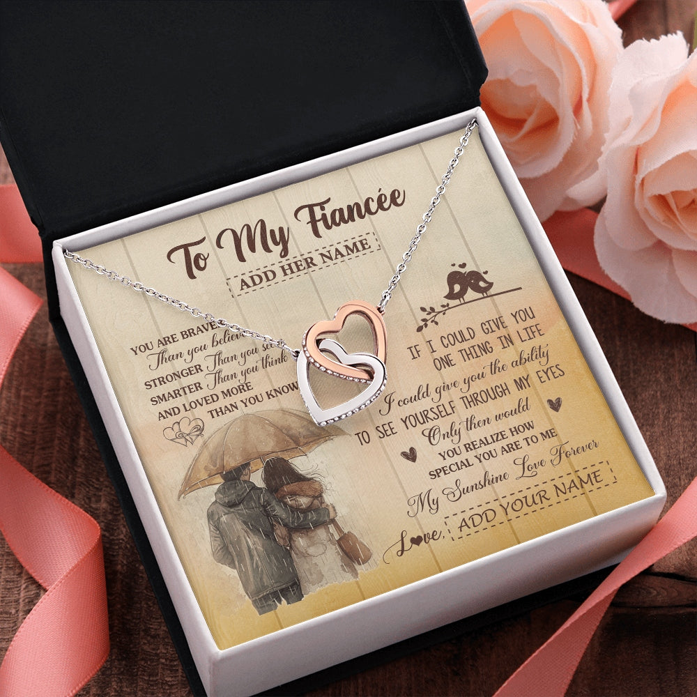 Interlocking Hearts Necklace Stainless Steel & Rose Gold Finish | 2 | Personalized To My Fiancée Necklace From Fiancé You Are Braver Fiancee Birthday Gifts Anniversary Romantic Valentines Christmas Custom Gift Box Message Card | https://siriusteestore.