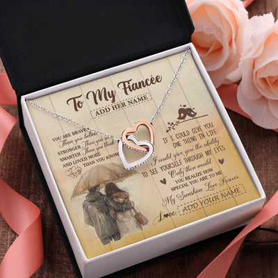 Interlocking Hearts Necklace Stainless Steel & Rose Gold Finish | 2 | Personalized To My Fiancée Necklace From Fiancé You Are Braver Fiancee Birthday Gifts Anniversary Romantic Valentines Christmas Custom Gift Box Message Card | https://siriusteestore.