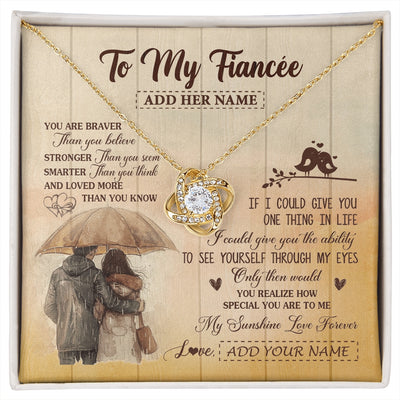 Love Knot Necklace 18K Yellow Gold Finish | 1 | Personalized To My Fiancée Necklace From Fiancé You Are Braver Fiancee Birthday Gifts Anniversary Romantic Valentines Christmas Custom Gift Box Message Card | https://siriusteestore.