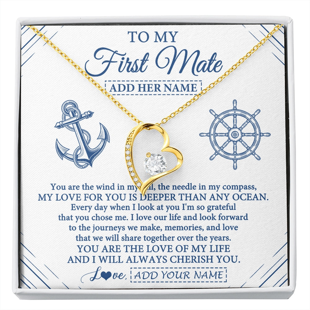 Forever Love Necklace 18K Yellow Gold Finish | 1 | Personalized To My First Mate Necklace From Husband Sailing Cruise Ships Wife Birthday Anniversary Wedding Valentines Christmas Custom Gift Box Message Card | https://siriusteestore.