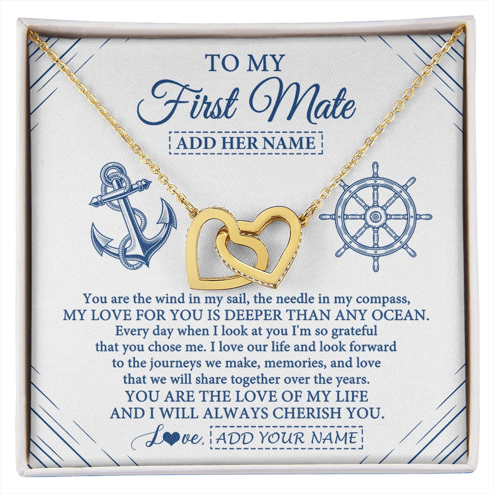 Interlocking Hearts Necklace 18K Yellow Gold Finish | 1 | Personalized To My First Mate Necklace From Husband Sailing Cruise Ships Wife Birthday Anniversary Wedding Valentines Christmas Custom Gift Box Message Card | https://siriusteestore.