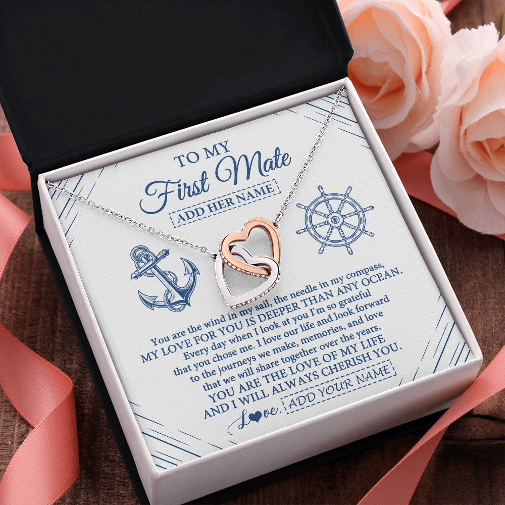 Interlocking Hearts Necklace Stainless Steel & Rose Gold Finish | 2 | Personalized To My First Mate Necklace From Husband Sailing Cruise Ships Wife Birthday Anniversary Wedding Valentines Christmas Custom Gift Box Message Card | https://siriusteestore.