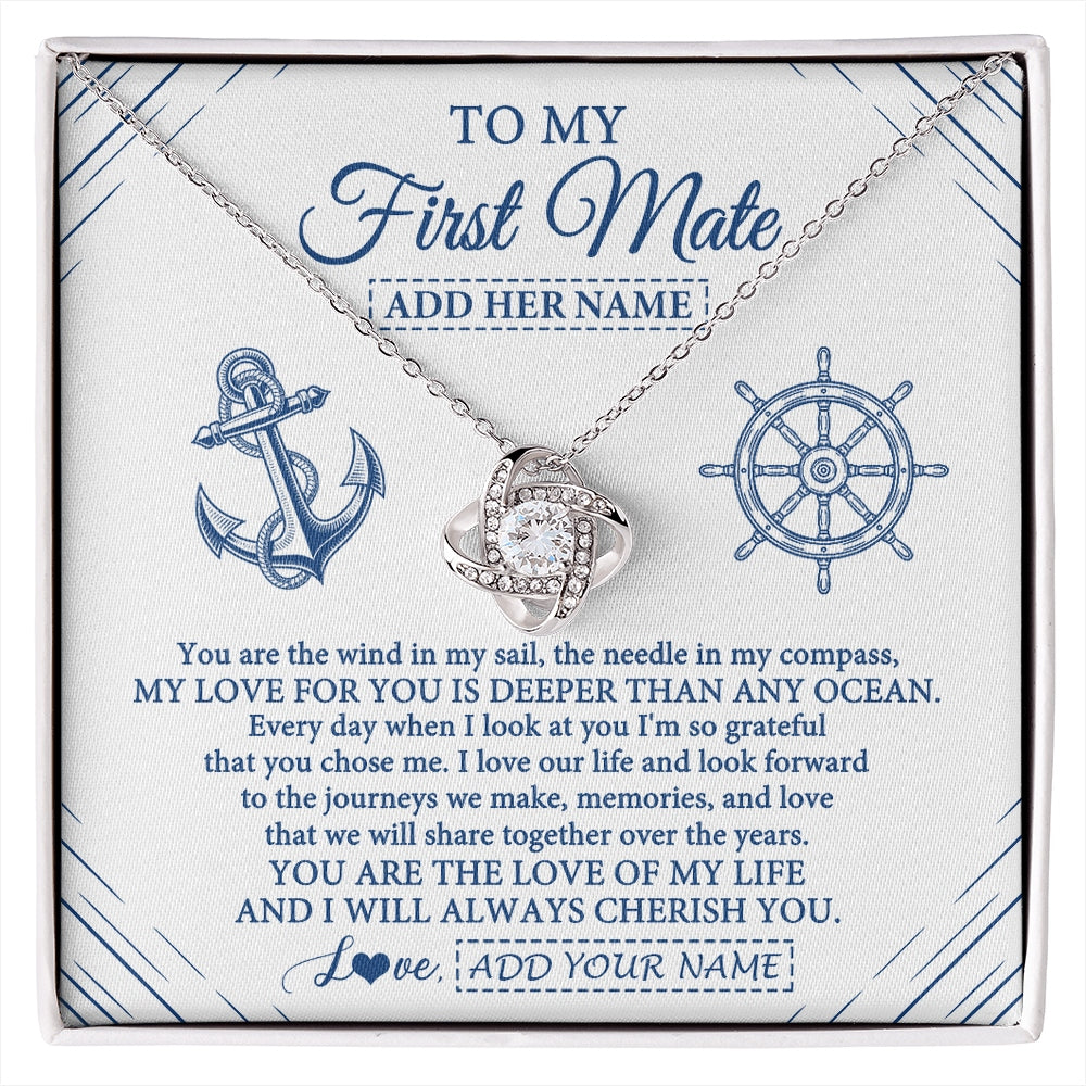 Love Knot Necklace 14K White Gold Finish | 1 | Personalized To My First Mate Necklace From Husband Sailing Cruise Ships Wife Birthday Anniversary Wedding Valentines Christmas Custom Gift Box Message Card | https://siriusteestore.