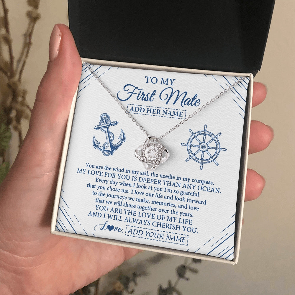 Love Knot Necklace 14K White Gold Finish | 2 | Personalized To My First Mate Necklace From Husband Sailing Cruise Ships Wife Birthday Anniversary Wedding Valentines Christmas Custom Gift Box Message Card | https://siriusteestore.