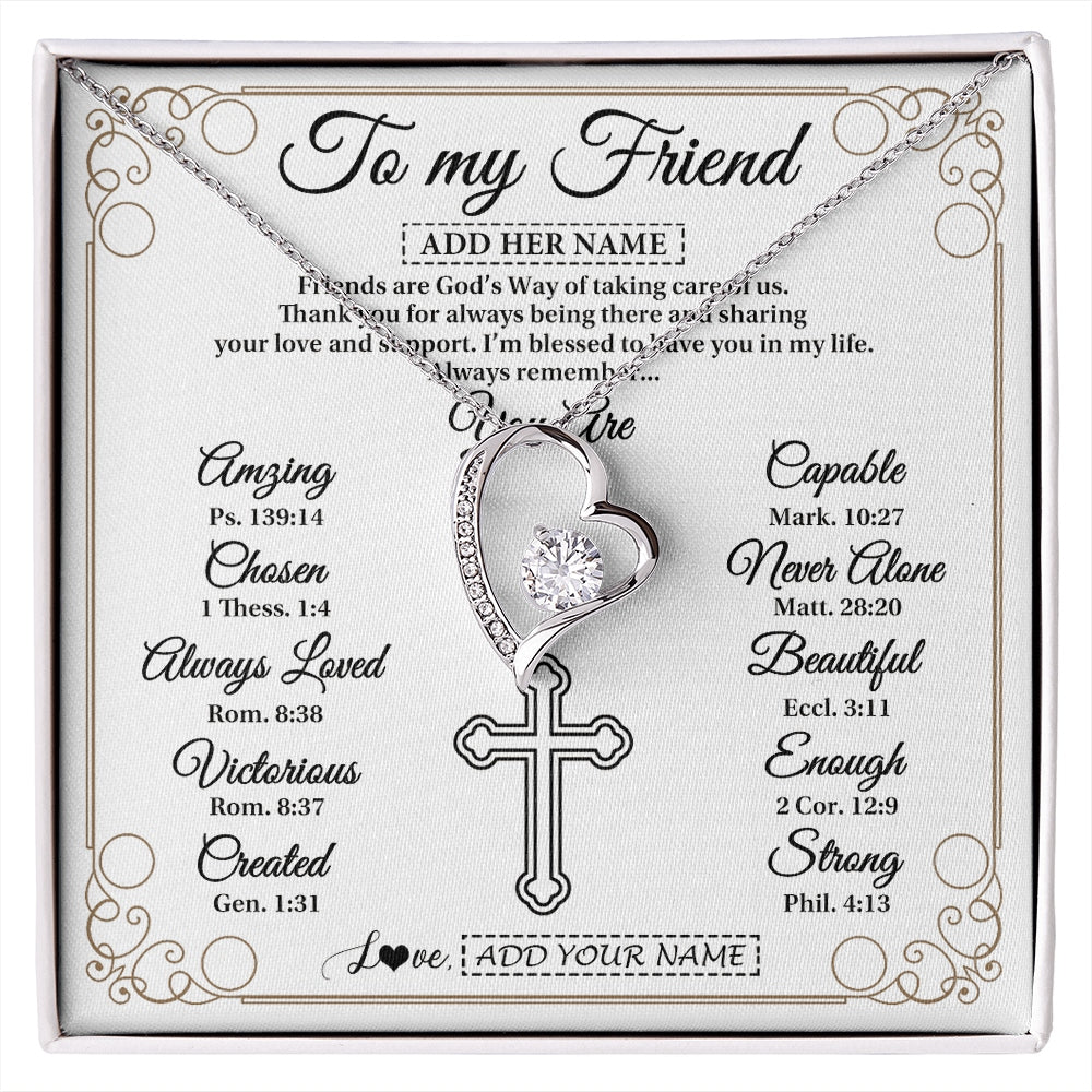 Forever Love Necklace 14K White Gold Finish | 1 | Personalized To My Friend Gifts Necklace From Besties Always Remember You Are Friend Birthday Gifts Christmas Friendship Christian Custom Gift Box Message Card | https://siriusteestore.