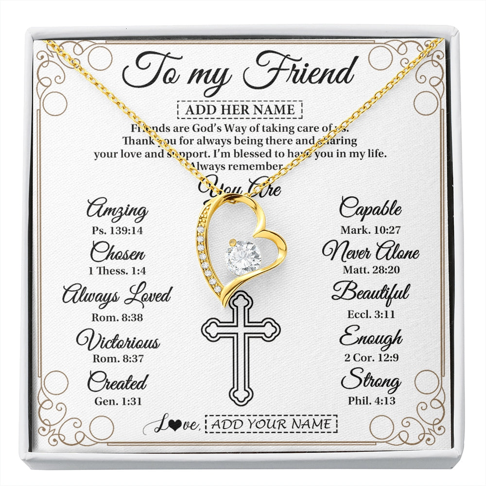 Forever Love Necklace 18K Yellow Gold Finish | 1 | Personalized To My Friend Gifts Necklace From Besties Always Remember You Are Friend Birthday Gifts Christmas Friendship Christian Custom Gift Box Message Card | https://siriusteestore.