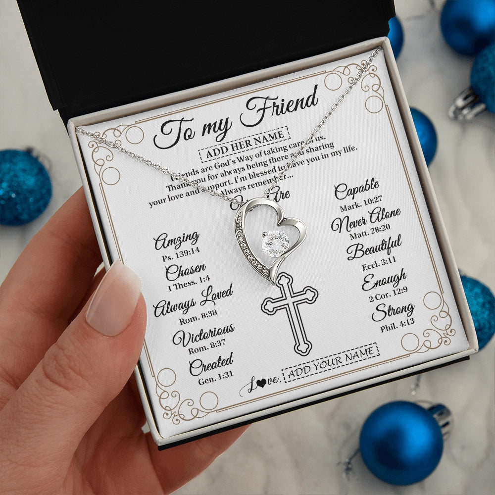 Forever Love Necklace 14K White Gold Finish | 2 | Personalized To My Friend Gifts Necklace From Besties Always Remember You Are Friend Birthday Gifts Christmas Friendship Christian Custom Gift Box Message Card | https://siriusteestore.