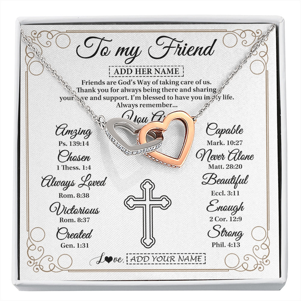 Interlocking Hearts Necklace Stainless Steel & Rose Gold Finish | 1 | Personalized To My Friend Gifts Necklace From Besties Always Remember You Are Friend Birthday Gifts Christmas Friendship Christian Custom Gift Box Message Card | https://siriusteestore.