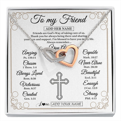 Interlocking Hearts Necklace Stainless Steel & Rose Gold Finish | 1 | Personalized To My Friend Gifts Necklace From Besties Always Remember You Are Friend Birthday Gifts Christmas Friendship Christian Custom Gift Box Message Card | https://siriusteestore.