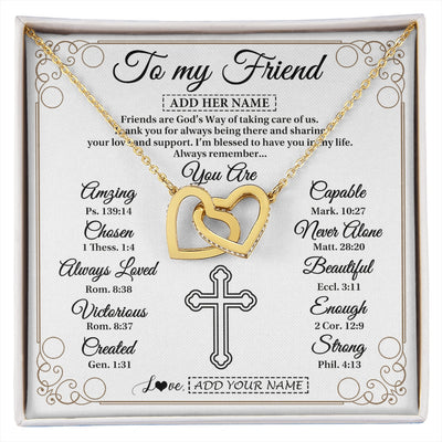 Interlocking Hearts Necklace 18K Yellow Gold Finish | 1 | Personalized To My Friend Gifts Necklace From Besties Always Remember You Are Friend Birthday Gifts Christmas Friendship Christian Custom Gift Box Message Card | https://siriusteestore.