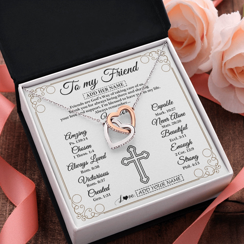 Interlocking Hearts Necklace Stainless Steel & Rose Gold Finish | 2 | Personalized To My Friend Gifts Necklace From Besties Always Remember You Are Friend Birthday Gifts Christmas Friendship Christian Custom Gift Box Message Card | https://siriusteestore.