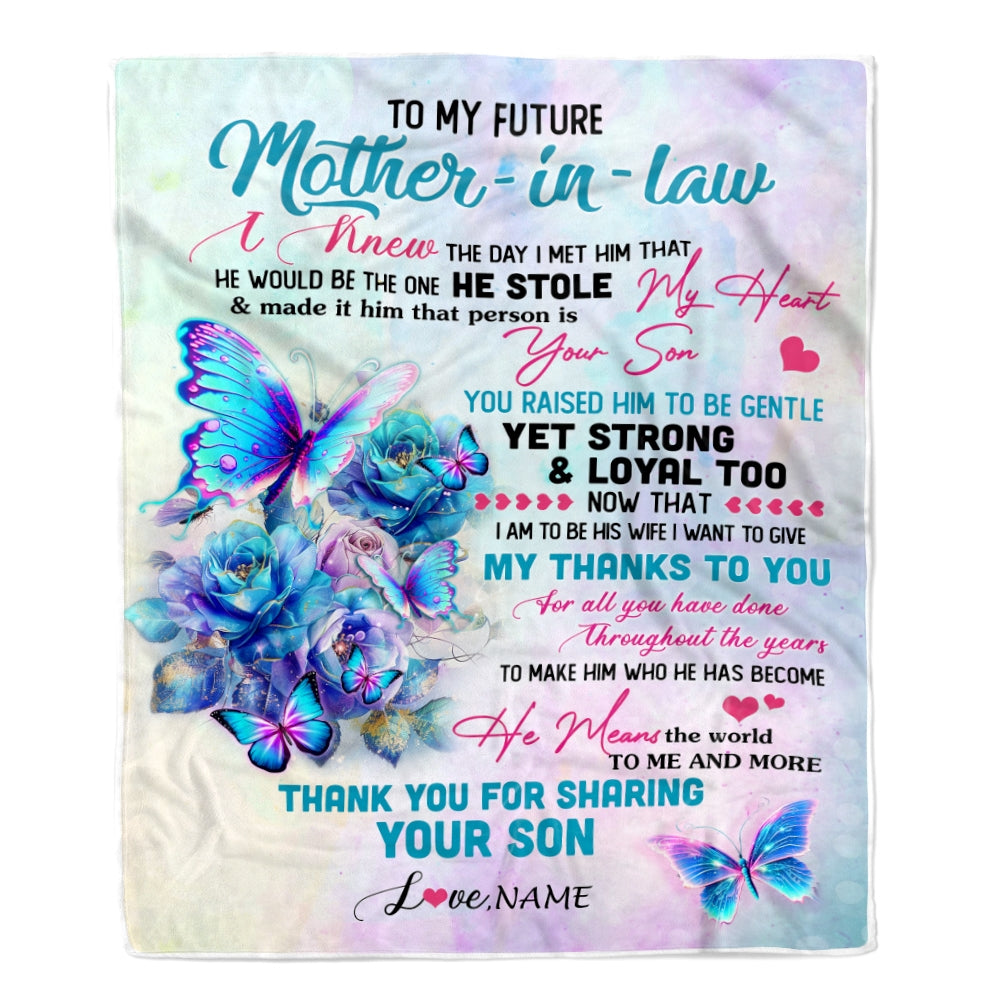 Personalized To My Future Mother In Law Blanket From Son Thank You For Sharing Daughter Mother In Law Birthday Mothers Day Christmas Customized Fleece Blanket | siriusteestore