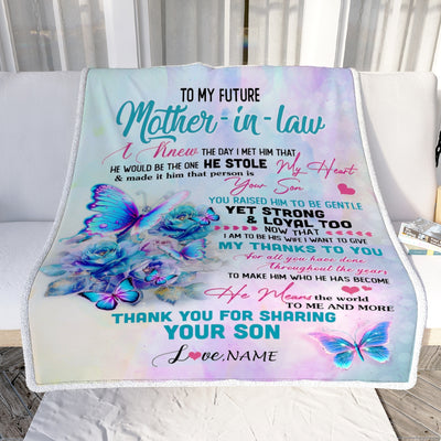 Personalized To My Future Mother In Law Blanket From Son Thank You For Sharing Daughter Mother In Law Birthday Mothers Day Christmas Customized Fleece Blanket | siriusteestore