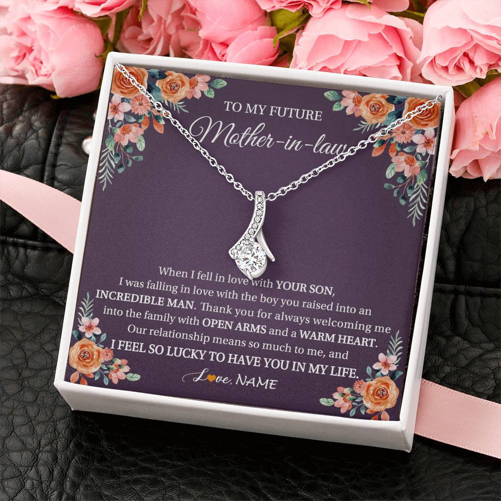 Alluring Beauty Necklace 14K White Gold Finish | 2 | Personalized To My Future Mother In Law Necklace Thank You Mother Of The Groom Boyfriend's Mom Wedding Day Birthday Christmas Jewelry Gift Box Message Card | siriusteestore