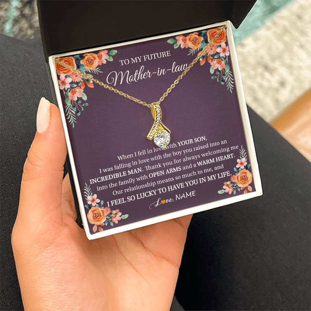 Alluring Beauty Necklace 18K Yellow Gold Finish | 2 | Personalized To My Future Mother In Law Necklace Thank You Mother Of The Groom Boyfriend's Mom Wedding Day Birthday Christmas Jewelry Gift Box Message Card | siriusteestore