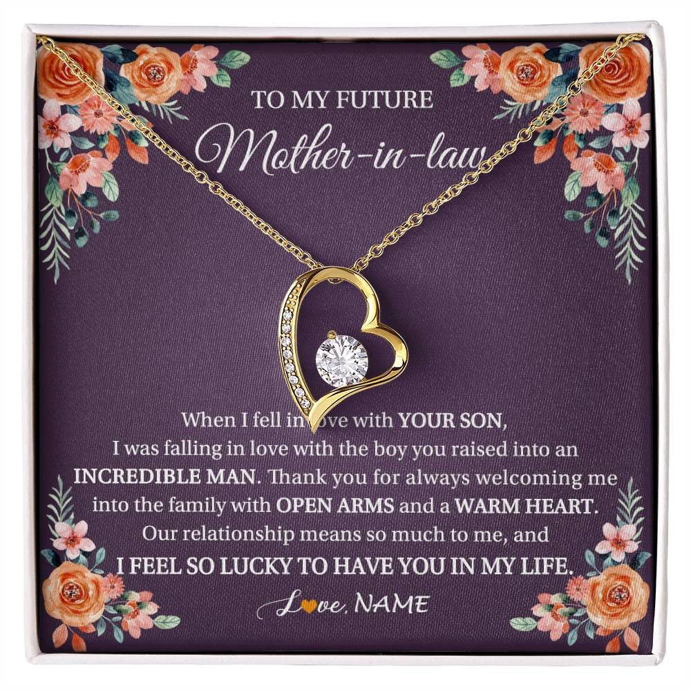 Forever Love Necklace 18K Yellow Gold Finish | 1 | Personalized To My Future Mother In Law Necklace Thank You Mother Of The Groom Boyfriend's Mom Wedding Day Birthday Christmas Jewelry Gift Box Message Card | siriusteestore