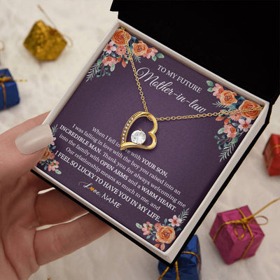 Forever Love Necklace 18K Yellow Gold Finish | 2 | Personalized To My Future Mother In Law Necklace Thank You Mother Of The Groom Boyfriend's Mom Wedding Day Birthday Christmas Jewelry Gift Box Message Card | siriusteestore