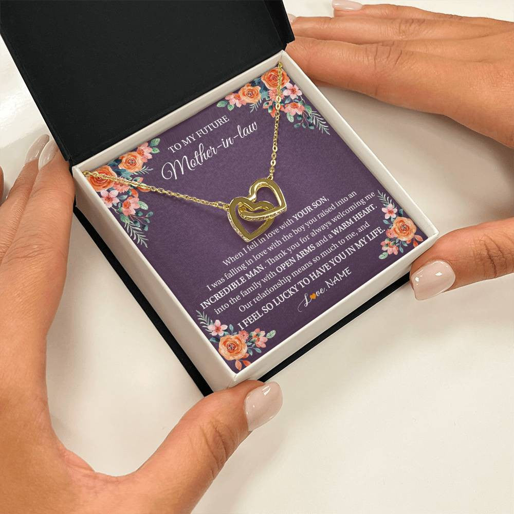 Interlocking Hearts Necklace 18K Yellow Gold Finish | 2 | Personalized To My Future Mother In Law Necklace Thank You Mother Of The Groom Boyfriend's Mom Wedding Day Birthday Christmas Jewelry Gift Box Message Card | siriusteestore