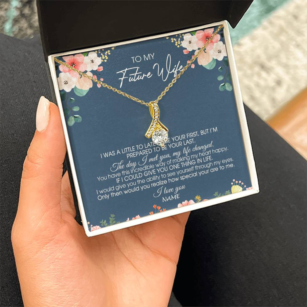 Alluring Beauty Necklace 18K Yellow Gold Finish | Personalized To My Future Wife Necklace From Boyfriend Love You Soulmate Girlfriend Wife Birthday Anniversary Valentines Day Christmas Customized Message Card | siriusteestore