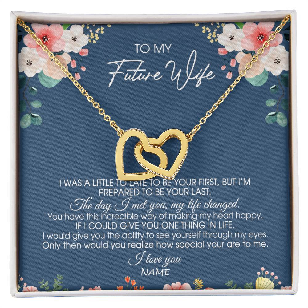Interlocking Hearts Necklace 18K Yellow Gold Finish | Personalized To My Future Wife Necklace From Boyfriend Love You Soulmate Girlfriend Wife Birthday Anniversary Valentines Day Christmas Customized Message Card | siriusteestore