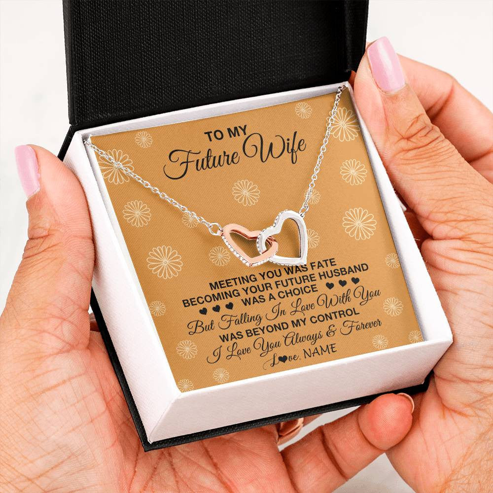 Interlocking Hearts Necklace Stainless Steel & Rose Gold Finish | Personalized To My Future Wife Necklace Meeting You Fiancée Girlfriend Wife Jewelry Gifts Birthday Valentines Day Christmas Customized Gift Box Message Card | siriusteestore