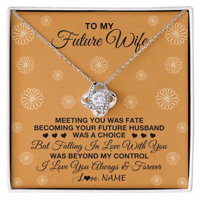 Love Knot Necklace 14K White Gold Finish | Personalized To My Future Wife Necklace Meeting You Fiancée Girlfriend Wife Jewelry Gifts Birthday Valentines Day Christmas Customized Gift Box Message Card | siriusteestore