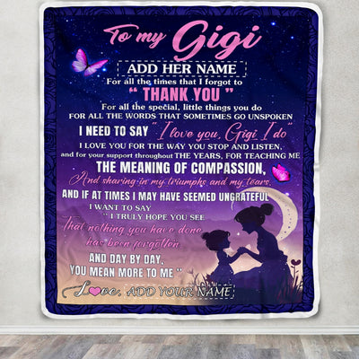 Personalized To My Gigi Blanket From Grandkids Granddaughter Night Sky Thank You Love You Gigi Birthday Gifts Mothers Day Christmas Customized Fleece Blanket | siriusteestore