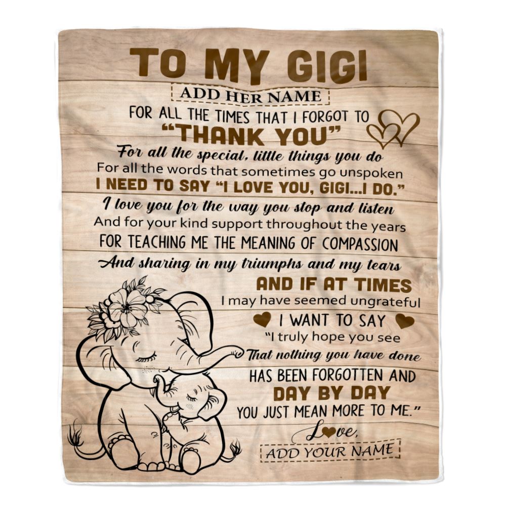 Personalized To My Gigi Gift Blanket From Granddaughter Grandson Elephant Thank You Best Gigi Birthday Gifts Mothers Day Christmas Custom Name Fleece Blanket | siriusteestore