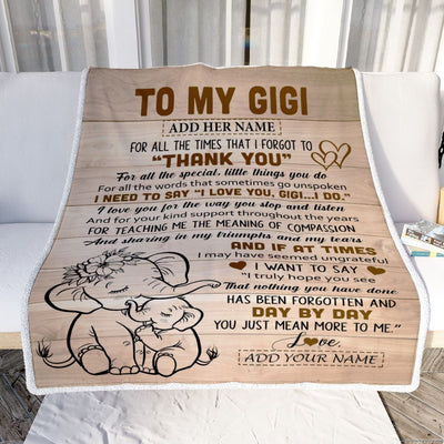 Personalized To My Gigi Gift Blanket From Granddaughter Grandson Elephant Thank You Best Gigi Birthday Gifts Mothers Day Christmas Custom Name Fleece Blanket | siriusteestore