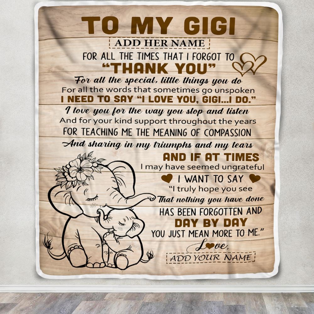 Personalized To My Gigi Gift Blanket From Granddaughter Grandson Elephant Thank You Best Gigi Birthday Gifts Mothers Day Christmas Custom Name Fleece Blanket | siriusteestore