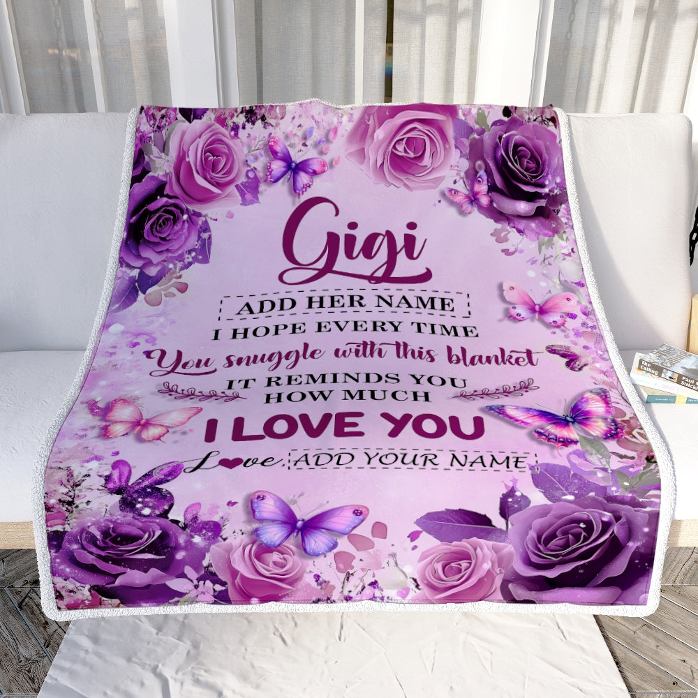 Personalized To My Gigi Gifts Blanket From Granddaughter Grandson Purple Floral Birthday Gifts For Gigi Mothers Day Christmas Custom Fleece Blanket | siriusteestore