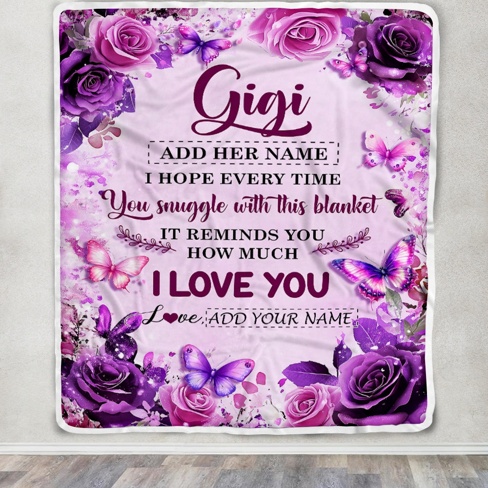 Personalized To My Gigi Gifts Blanket From Granddaughter Grandson Purple Floral Birthday Gifts For Gigi Mothers Day Christmas Custom Fleece Blanket | siriusteestore