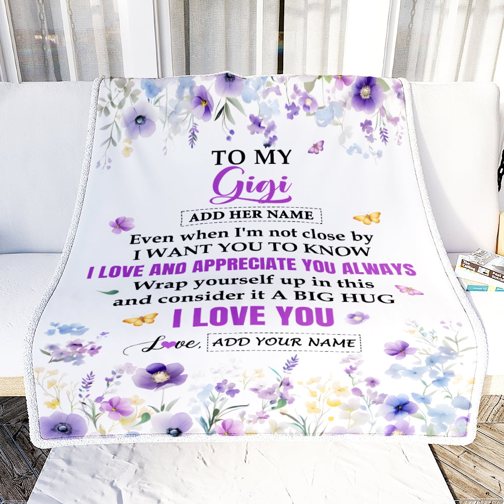 Personalized To My Gigi Gifts From Granddaughter Grandson Blanket I Love You Purple Floral Birthday Gift Idea For Gigi Gifts Christmas Custom Fleece Blanket | siriusteestore