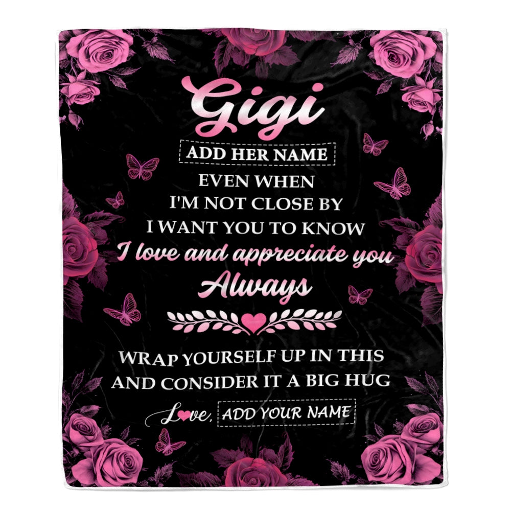 Personalized To My Gigi Gifts From Granddaughter Grandson Blanket Rose Floral It A Big Hug Birthday Gift Idea For Gigi Gifts Christmas Custom Fleece Blanket | siriusteestore