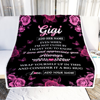 Personalized To My Gigi Gifts From Granddaughter Grandson Blanket Rose Floral It A Big Hug Birthday Gift Idea For Gigi Gifts Christmas Custom Fleece Blanket | siriusteestore
