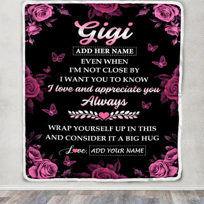 Personalized To My Gigi Gifts From Granddaughter Grandson Blanket Rose Floral It A Big Hug Birthday Gift Idea For Gigi Gifts Christmas Custom Fleece Blanket | siriusteestore