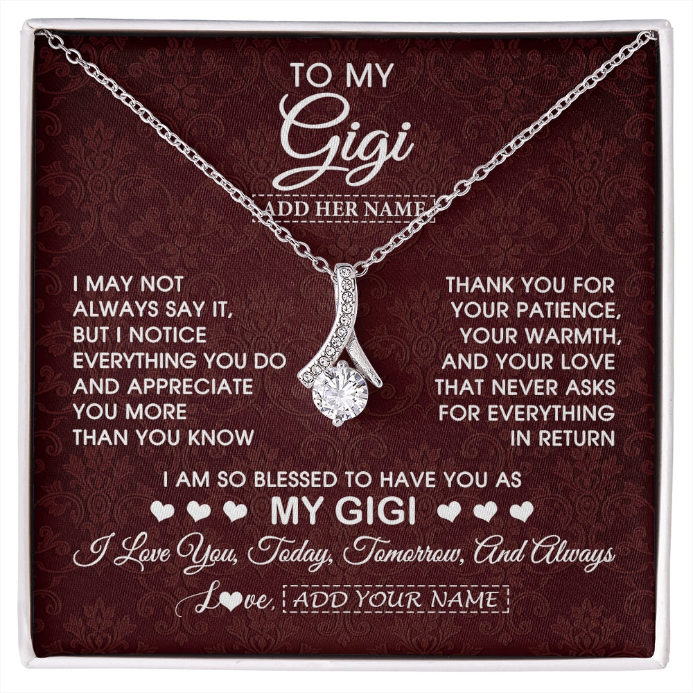 Alluring Beauty Necklace 14K White Gold Finish | 1 | Personalized To My Gigi Gifts From Granddaughter Necklace Meaningful Jewelry Pendant Gifts For Gigi Mothers Day Birthday Christmas Custom Gift Box Message Card | https://siriusteestore.