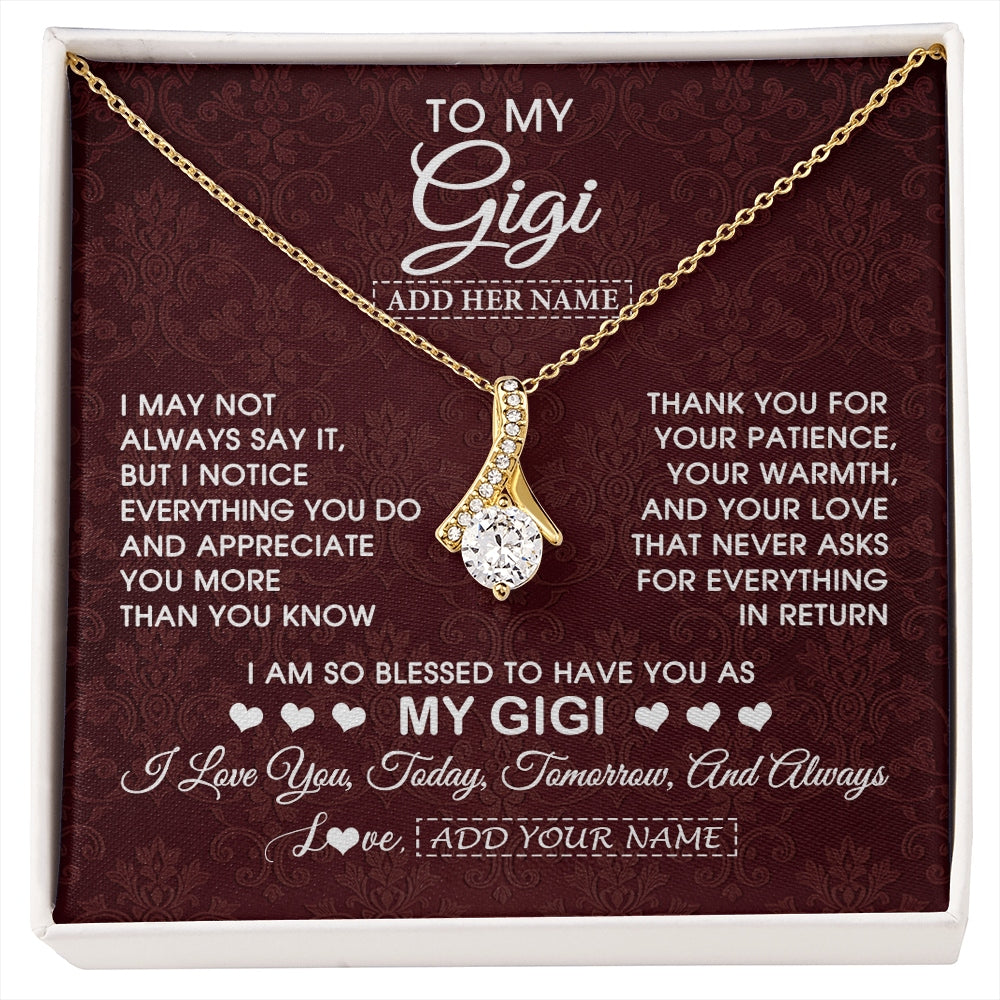 Alluring Beauty Necklace 18K Yellow Gold Finish | 1 | Personalized To My Gigi Gifts From Granddaughter Necklace Meaningful Jewelry Pendant Gifts For Gigi Mothers Day Birthday Christmas Custom Gift Box Message Card | https://siriusteestore.