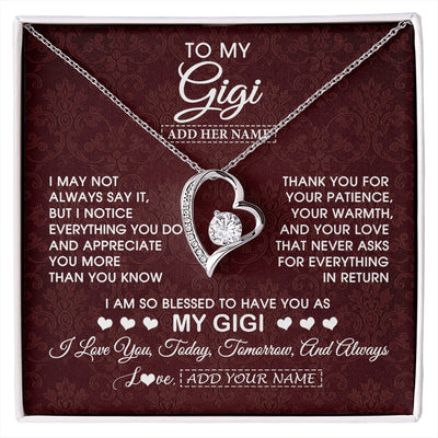 Forever Love Necklace 14K White Gold Finish | 1 | Personalized To My Gigi Gifts From Granddaughter Necklace Meaningful Jewelry Pendant Gifts For Gigi Mothers Day Birthday Christmas Custom Gift Box Message Card | https://siriusteestore.