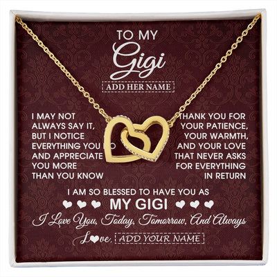 Interlocking Hearts Necklace 18K Yellow Gold Finish | 1 | Personalized To My Gigi Gifts From Granddaughter Necklace Meaningful Jewelry Pendant Gifts For Gigi Mothers Day Birthday Christmas Custom Gift Box Message Card | https://siriusteestore.