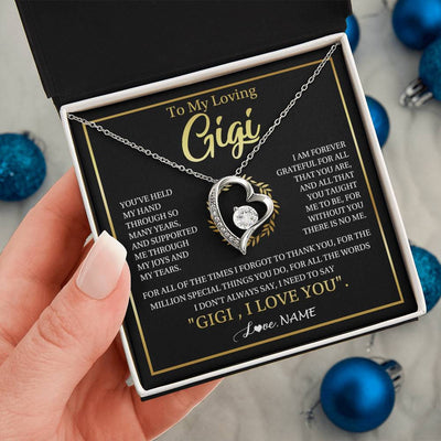 Forever Love Necklace 14K White Gold Finish | 2 | Personalized To My Gigi Gifts Necklace From Granddaughter GrandsonGrateful Thank You Gigi Birthday Mothers Day Christmas Customized Gift Box Message Card | siriusteestore