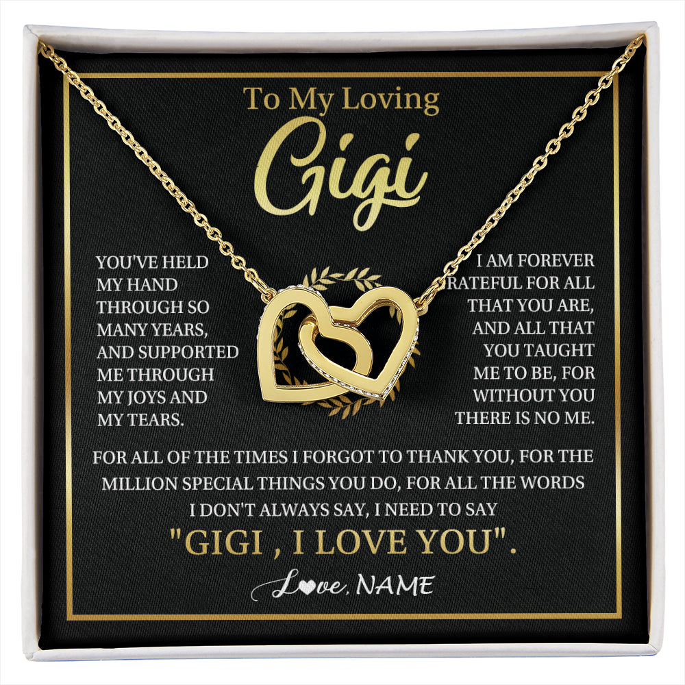 Interlocking Hearts Necklace 18K Yellow Gold Finish | 1 | Personalized To My Gigi Gifts Necklace From Granddaughter GrandsonGrateful Thank You Gigi Birthday Mothers Day Christmas Customized Gift Box Message Card | siriusteestore